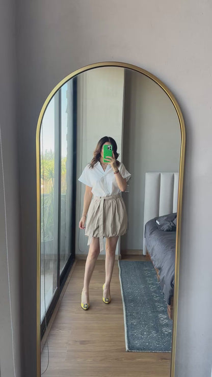 Vestido blusa botones  con falda globo beige