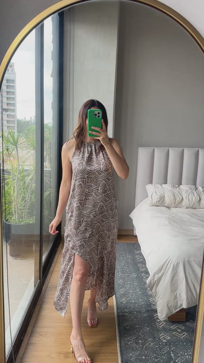 Vestido maxi satín print