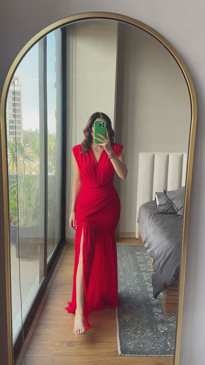 Vestido maxi mesh rojo