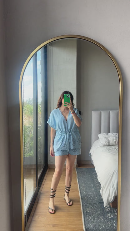 Set blusa y short corte laser denim