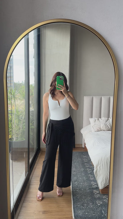 Pantalón  con mascada fringe negro