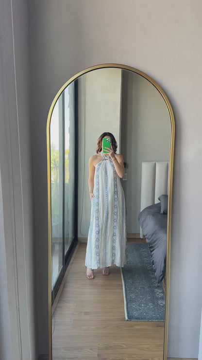 Vestido halter tela bordada