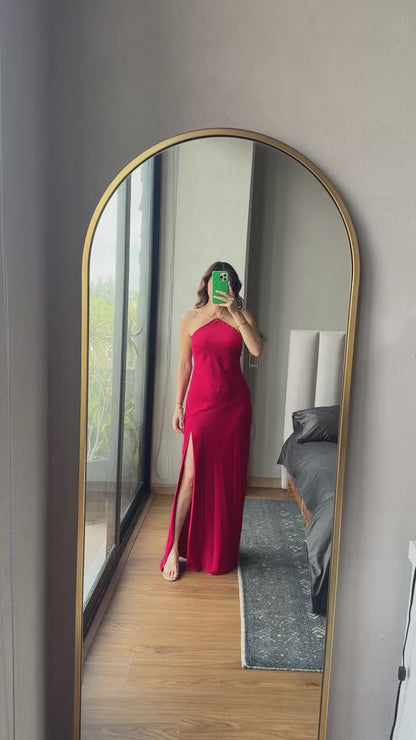 Vestido maxi tirantes cadenas rojo