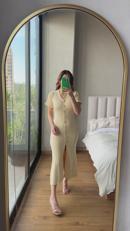 Vestido midi tejido metálico dorado