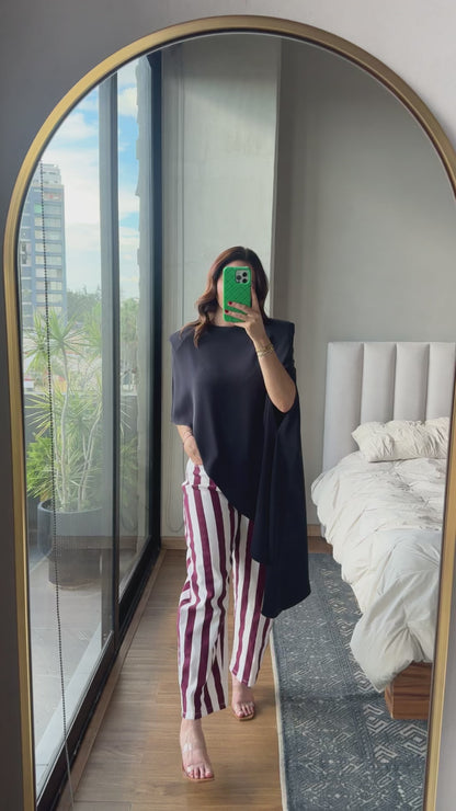 Blusa one shoulder asymetrica navy