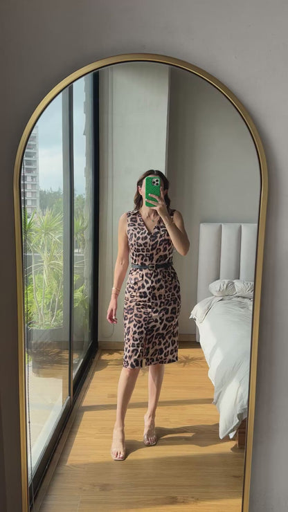 Vestido midi animal print con cinto