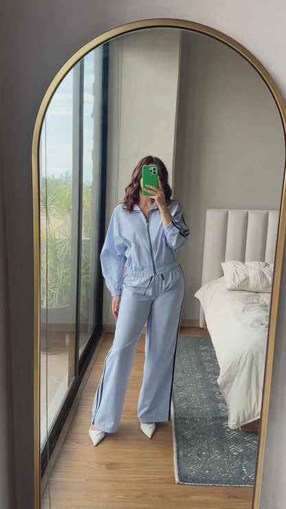 Set lauge chamarra y pantalón rayas
