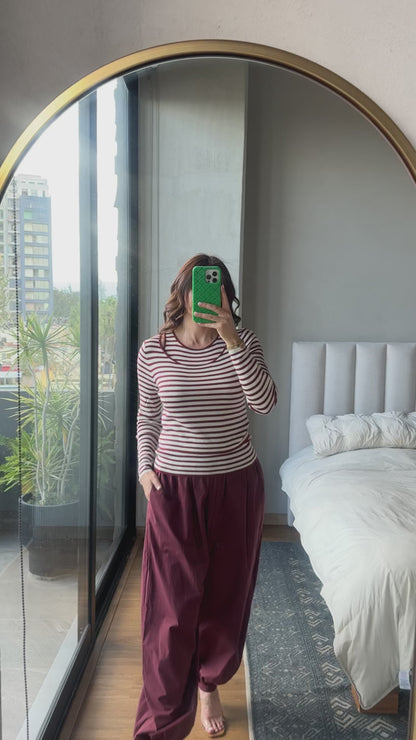 Set tejido rayas blusa manga y tank tinto