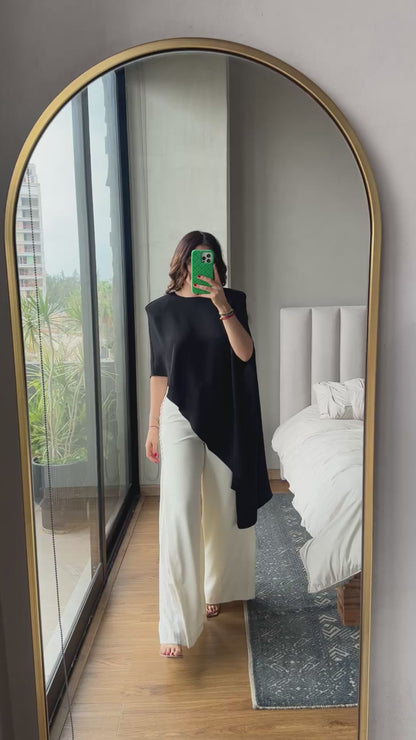 Pantalón con detalle plisado lateral ivory