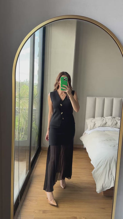 Set tejido y falda maxi negro