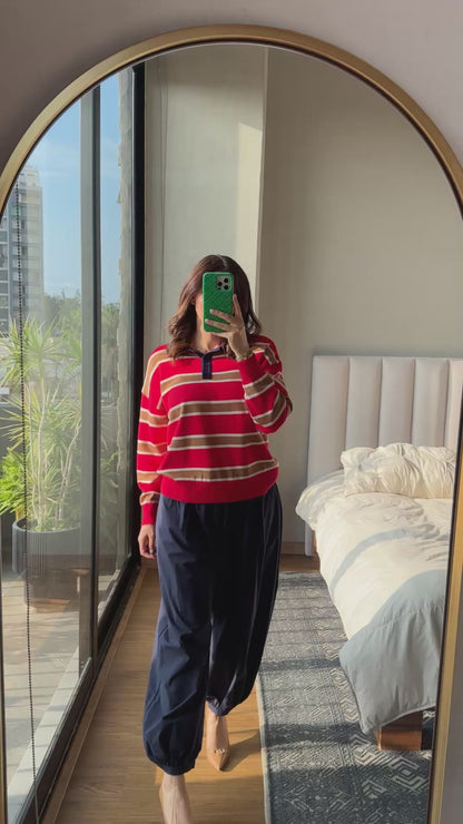 Blusa manga larga tejida rayas roja