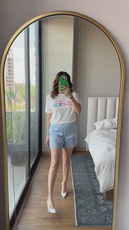 Short satín lace azul
