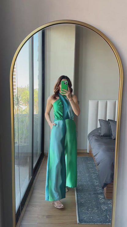Jumpsuit halter cruzado tonos verdes