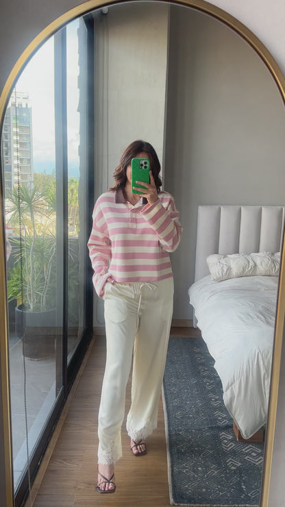Blusa manga larga rayas rosa