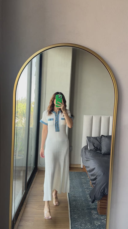 Vestido midi con detalle denim blanco