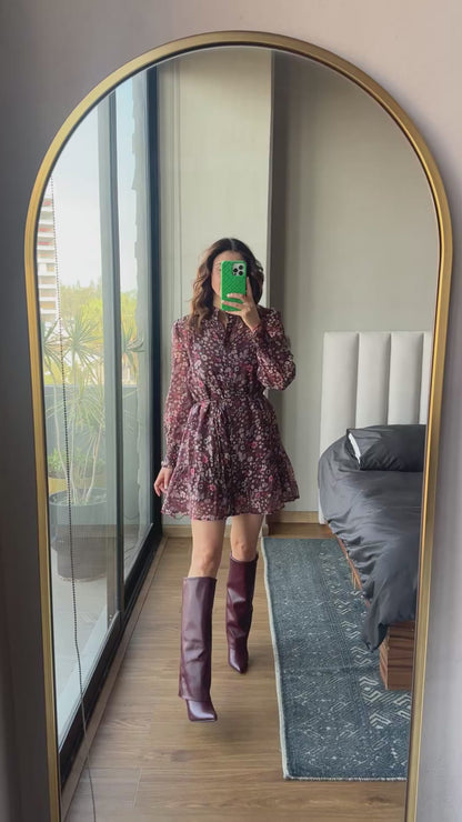 Vestido corto manga print flores *PREVENTA, SE ENTREGAN A PARTIR DEL 09 DE DICIEMBRE*