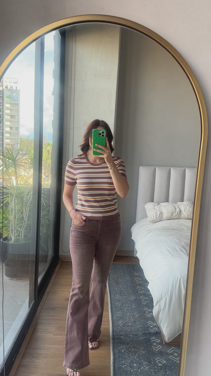 Blusa tejida rayas café