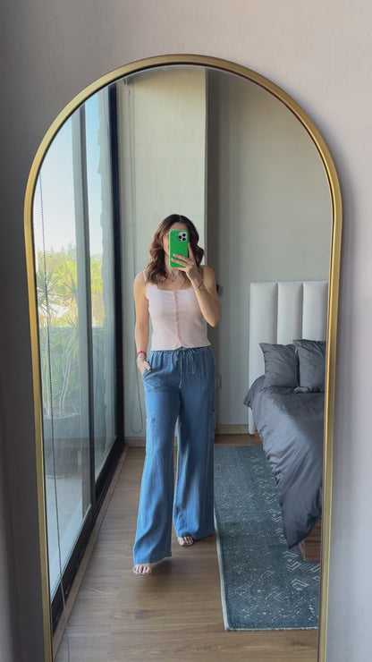 Pantalón con resorte en pretina denim