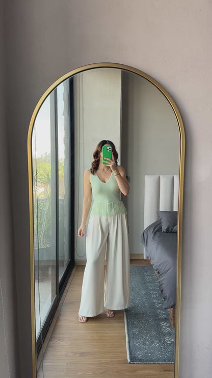 Blusa sin mangas tejida con flecos menta