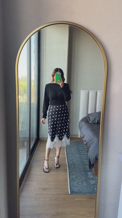 Falda midi satín lunares con lace
