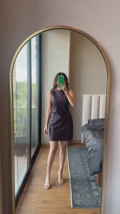 Vestido tipo piel con lentejuelas tinto