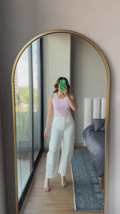 Jeans barrel corte laser blanco