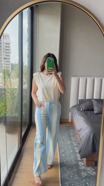 Jeans rayas baby blue y butter yellow