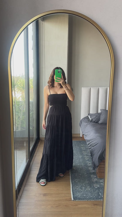 Vestido maxi tirantes negro