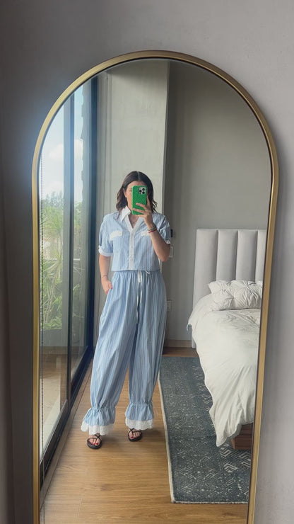 Set blusa y pantalón rayas azul