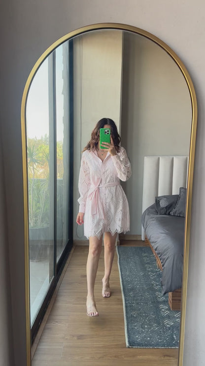 Vestido manga corta laser baby pink