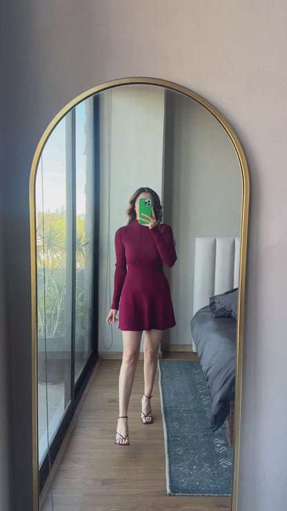 Vestido cuello tejido corto tinto