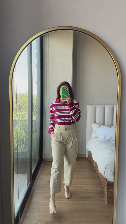 Polo rayas manga larga cherry