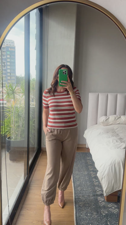 Blusa tejida rayas terracota