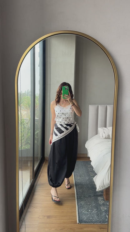 Ballon pants satín con mascada negro