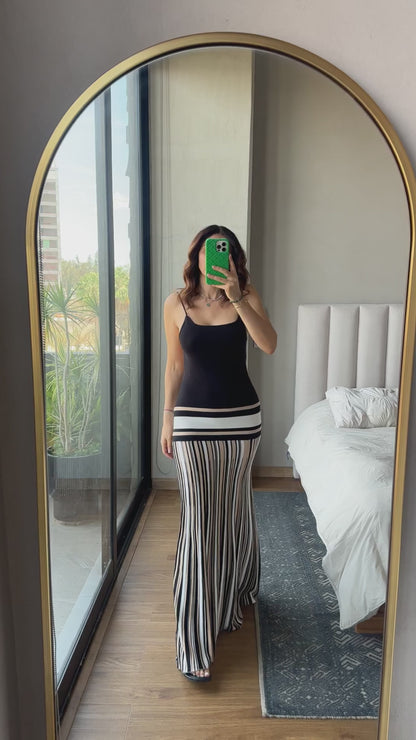Vestido tirantes maxi tejido negro multi