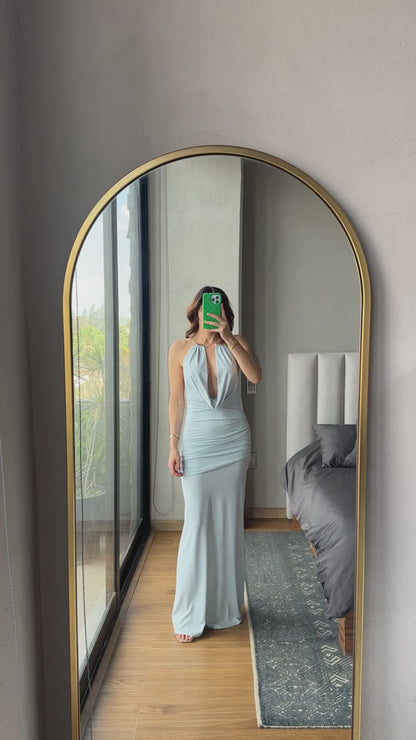 Vestido maxi halter collar baby blue
