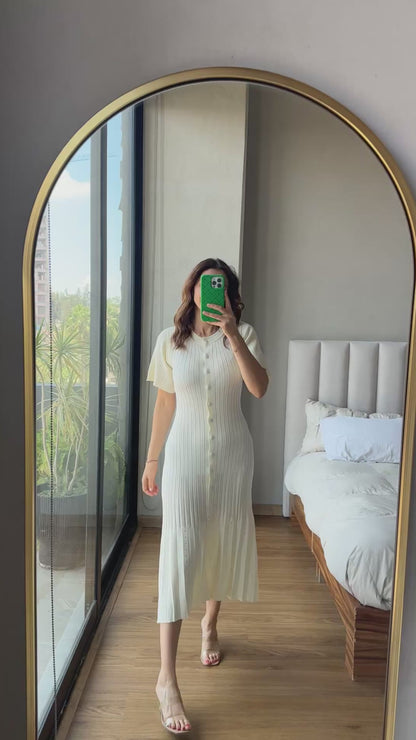 Vestido midi tejido con botones ivory