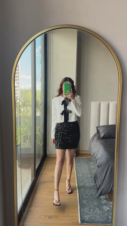 Blazer lentejuelas con listón negro