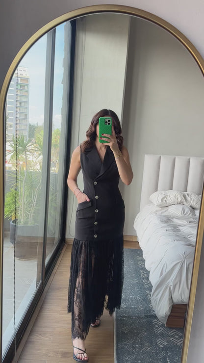Vestido maxi falda lace negro