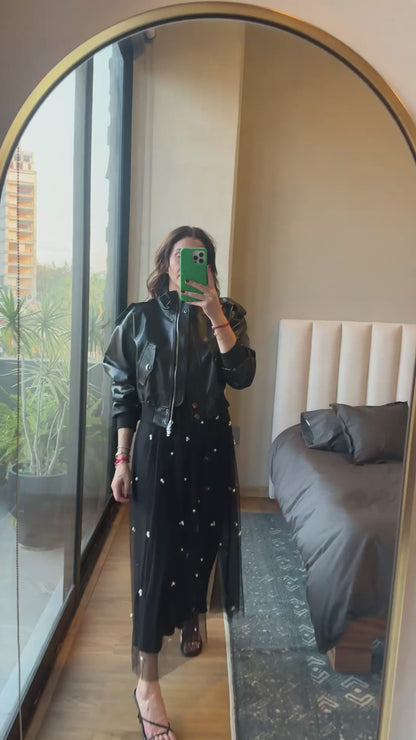 Bomber faux leather negra