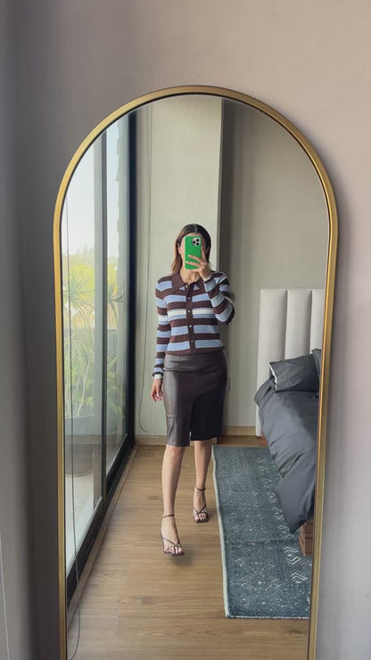 Cárdigan tejido rayas café