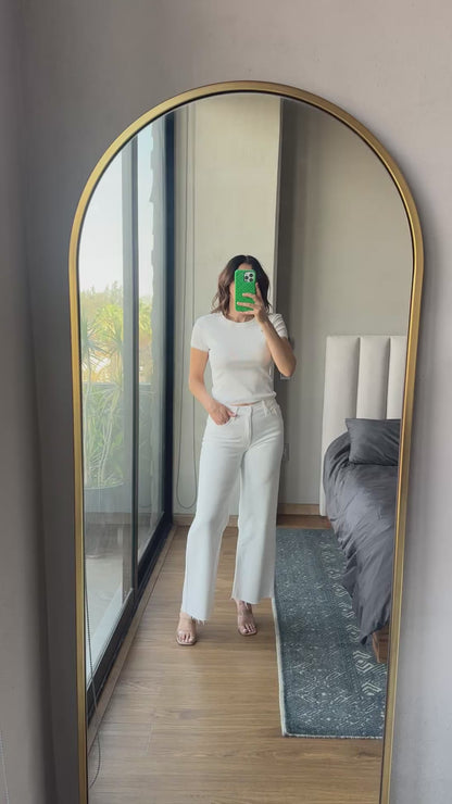 Jeans wide leg crema