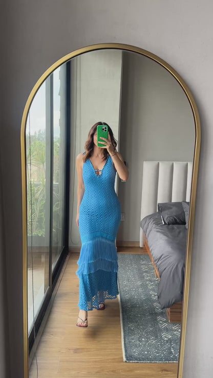 Vestido maxi tejido azul