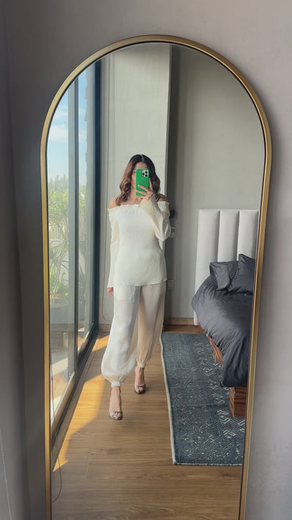 Pantalón satín globo ivory