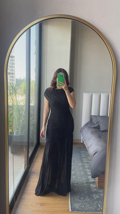 Vestido maxi mesh negro