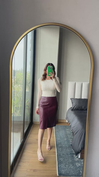 Falda midi abierta tipo piel tinta