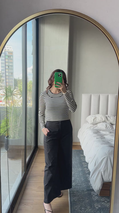 Set tejido rayas blusa manga y tank negra