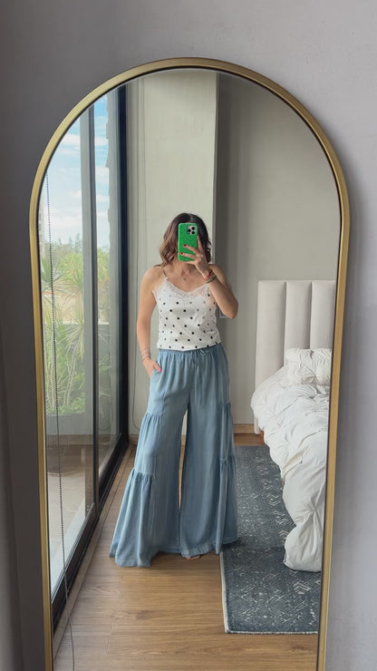 Falda pantalón denim con resorte en pretina