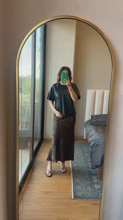 Falda midi satín animal print