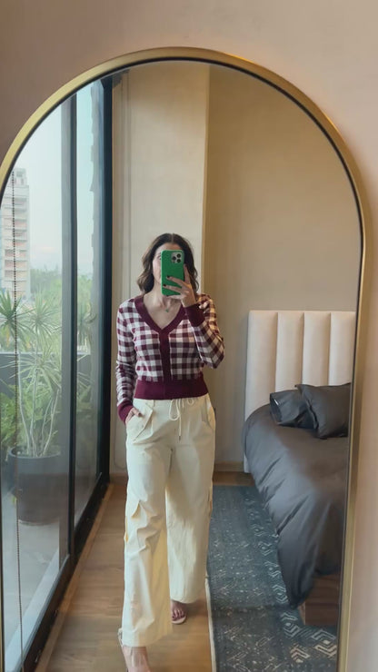 Cárdigan cuadros tinto